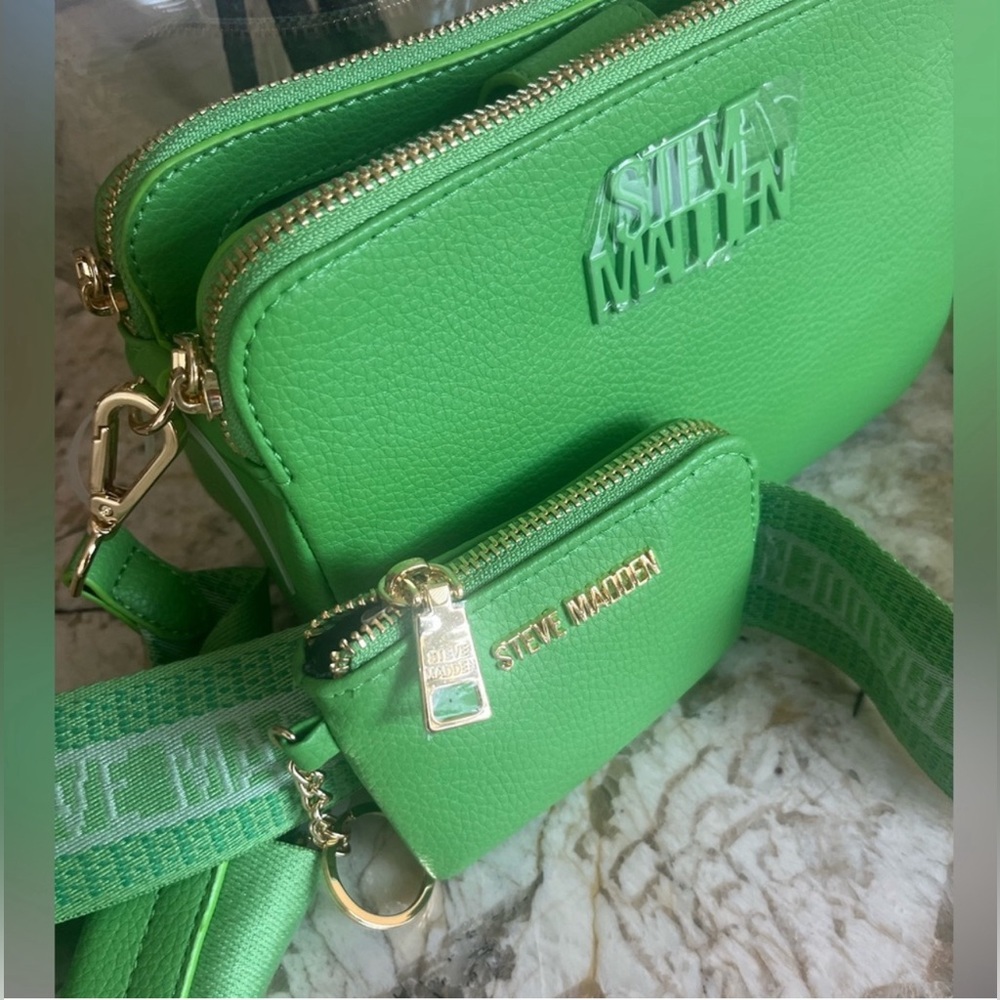 Steve Madden Neon Green Two-Pocket Crossbody with Gold Hardware